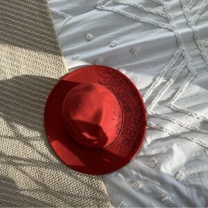 Hand Burned Cowboy Hat BOHO Bling Cowgirl Concert Western Hat Red